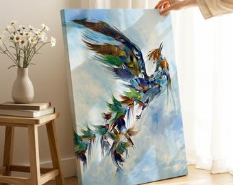Mythological Phoenix Bird Canvas Print, Fiery Fantasy Wall Artwork, Vibrant Bird Picture