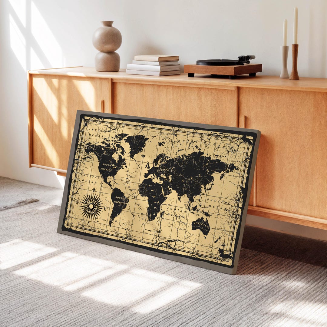Vintage World Map Canvas Print: Ready to Hang Geographic Wall Art - Etsy