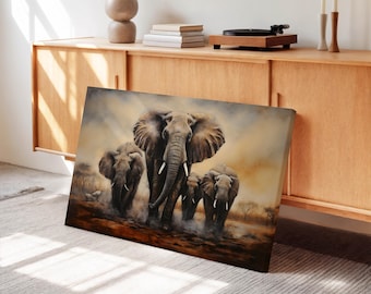 African Elephant Family Canvas Print, Safari Animal Artwork, Elephant Portrait Wall Picture