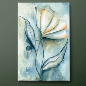 Flower Canvas Wall Art, Watercolor Flower Canvas Print, Blue Flower Canvas Painting, Ready to Hang