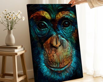 Abstract Chimpanzee Canvas Print, Modern Animal Wall Art, Colorful Monkey Home Decor