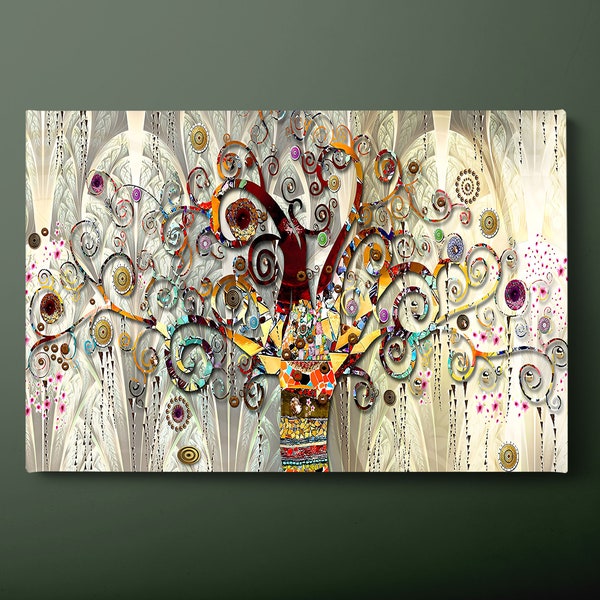 Baum des Lebens Leinwand Wandkunst, Gustav Klimt Leinwanddruck, modernes inspirierendes Leben des Baums Leinwandgemälde, fertig zum Aufhängen