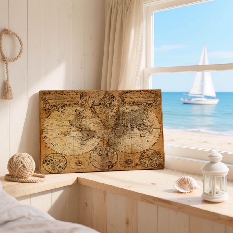 Vintage World Map Canvas Print: Ready to Hang Geographic Wall Art - Etsy
