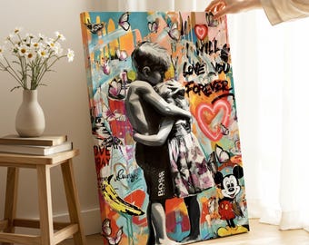 Banksy Style Canvas Print: Love Graffiti Wall Art, Ready to Hang