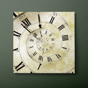 Old Vintage Clock Canvas Wall Art, Modern Canvas Print, Spiral Effect Clock Canvas Painting, Ready to Hang