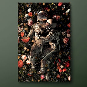 Astronaut Lover Leinwand Wandkunst, Nasa Paare Leinwanddruck, Blumen und Paare Leinwand Gemälde, fertig zum Aufhängen