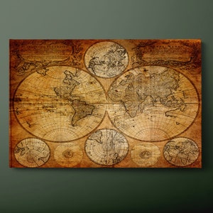 Vintage wereldkaart canvas muurkunst, vintage kaart van de wereld canvas print, geografische wereldkaart canvas schilderij, klaar om op te hangen
