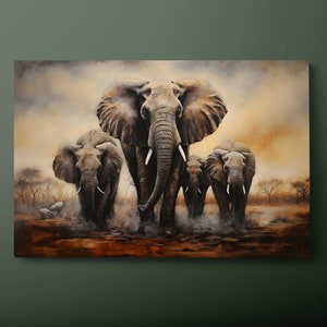 Afrikanische Elefantenfamilie Leinwand Wandkunst, Elefantenherde Leinwanddruck, Tier Leinwand Malerei, fertig zum Aufhängen