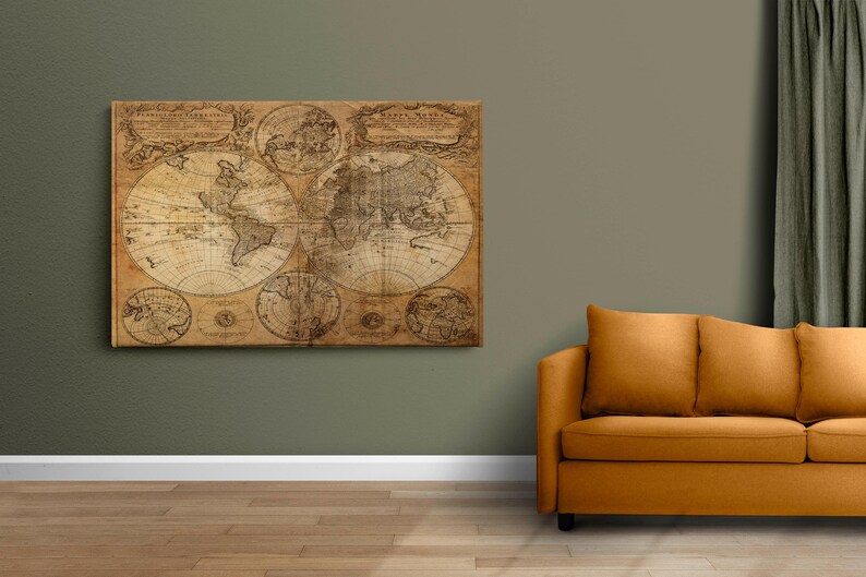 Vintage World Map Canvas Print: Ready to Hang Geographic Wall Art - Etsy