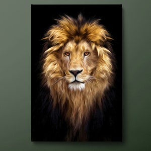 Lion Canvas Wall Art, Male Lion Canvas Print, Animals Canvas Painting, Ready to Hang
