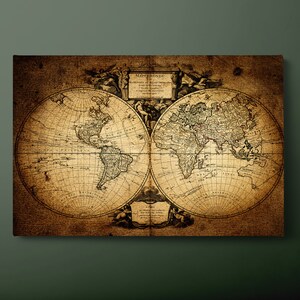 Vintage wereldkaart canvas muurkunst, vintage kaart van de wereld canvas print, geografische wereldkaart canvas schilderij, klaar om op te hangen
