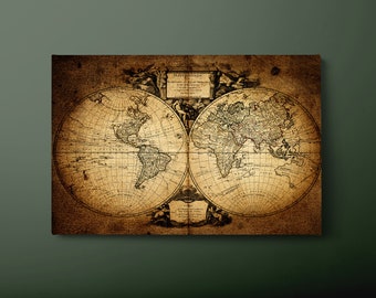 Vintage World Map Canvas Wall Art, Vintage Map of the World Canvas Print, Geographic World Map Canvas Painting, Ready to Hang