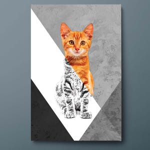Orange Tabby Cat Canvas Wall Art, Cute Kitten Canvas Print, Modern Cat Lover Canvas Wall Decor, Ready to Hang