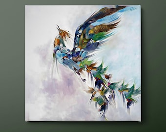 Phoenix Bird Canvas Art, Mythological Print, Fiery Fantasy Wall Artwork, Colorful Creature Picture