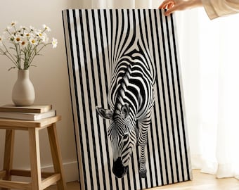 Modern Zebra Canvas Wall Art: Black & White Wildlife Decor, Ready to Hang