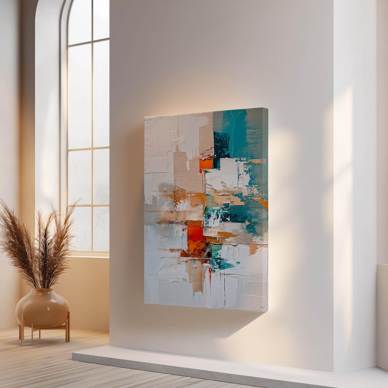 Teal and Orange Abstract Canvas Print: Modern Textured Wall Art - Etsy