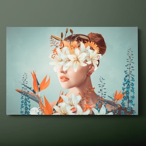 Woman in Flowers Canvas Wall Art, Floral Female Canvas Print, Beautiful Woman Canvas Painting, Ready to Hang