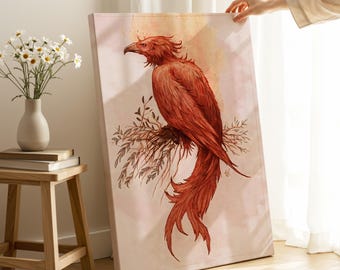 Impresión en lienzo de cuervo abstracto naranja, obra de arte de pájaro moderno, cuadro de pared llamativo, decoración vibrante para el hogar