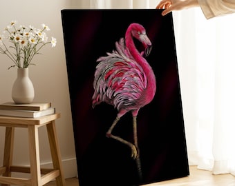 Pink Flamingo Canvas Print, Modern Animal Art, Tropical Bird Wall Picture, Colorful Home Decor