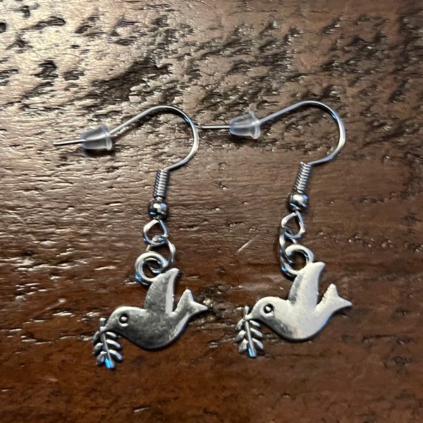 Dove and branch dangle earrings