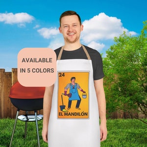 Delantal de Lotería El Mandilón, Delantal de Cocina con Personaje Mexicano Divertido, Herencia Hispana, Regalos de Cocina para Chef, Delantal Único, Decoración para Fiestas Mexicanas