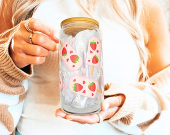Erdbeer Libbey Tasse, Glastasse 160z, Erdbeertasse, Erdbeerkaffeetasse, Erdbeerliebesgeschenktasse, handgemachtes Geschenk, Valentinsgrußgeschenk, Geschenk