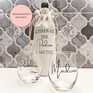 Ensemble Madrina et Padrino, Ensemble de tasses en verre pour parrain et marraine, Proposition de parrain et marraine, Parrain et marraine, Baptême, Confirmation, Communion, Cadeau, Regalo para mujer