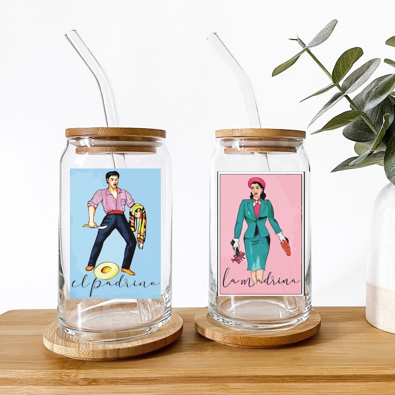 Madrina and Padrino Set, Godparent Glass Cup Set, Godparent Proposal, Godparents, Baptism, Confirmation, Communion, Gift, Regalo para mujer, Godparent Proposal, The Godfather, Godparents, Godparent, Godmother, Godfather, loteria, cielito lindo