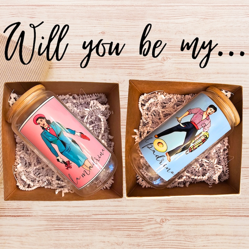 Madrina and Padrino Set, Godparent Glass Cup Set, Godparent Proposal, Godparents, Baptism, Confirmation, Communion, Gift, Regalo para mujer, Godparent Proposal, The Godfather, Godparents, Godparent, Godmother, Godfather, loteria