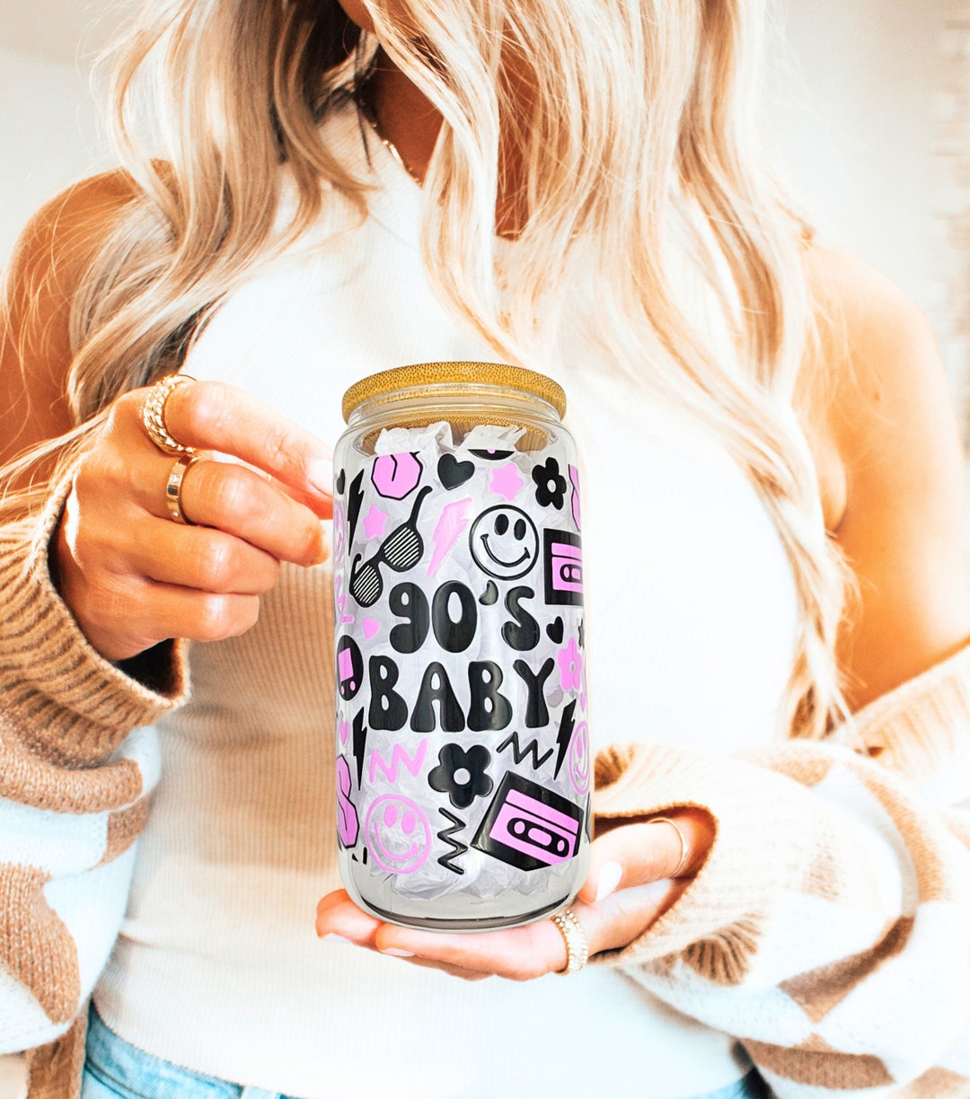 90's Baby Y2K Glass Cup 160z, 90s Cup, 90s Coffee Cup, Retro Glass Cup ...
