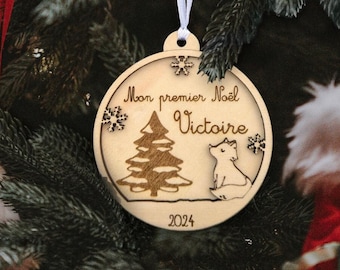 Boule de Noël personnalisée - 2025 - Renard - BOIS - Décoration enfant bébé garçon fille