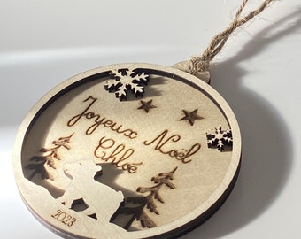 Boule de Noël personnalisée - Ourson - BOIS - Décoration enfant bébé garçon fille