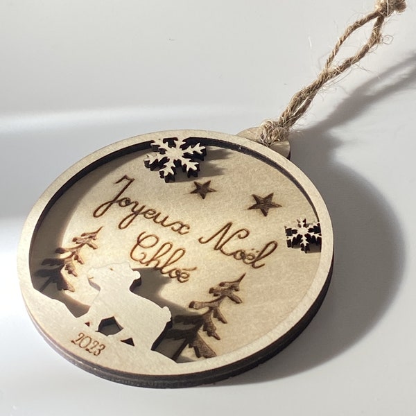 Boule de Noël personnalisée - Ourson - BOIS - Décoration enfant bébé garçon fille