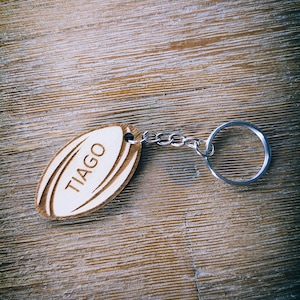 Personalized key ring - WOOD - Rugby ball