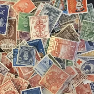 60+ pieces Pre Decimal Australian Used Vintage Stamps.  Perfect for collecting. Scrapbooking