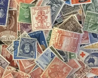 60+ pieces Pre Decimal Australian Used Vintage Stamps.  Perfect for collecting. Scrapbooking