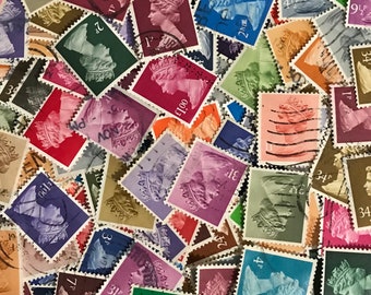 50 Piece UK Machin Head Used Vintage Stamps Scrapbooking Collecting