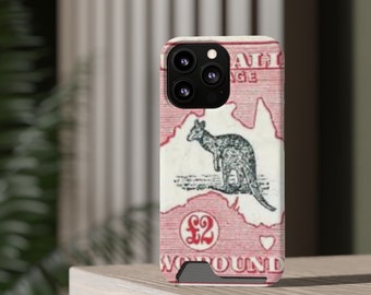 Phone Case With Card Holder Australian Kangaroo Stamp Design