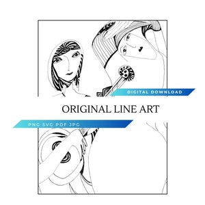 Line art SVG, PNG, line drawing, music lover art, digital download, line art music, printable wall art, unique faces, hand drawn artwork