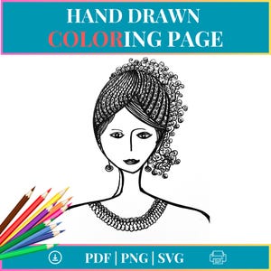 Hand drawn coloring page, printable coloring, coloring sheet for adults, line art printable, abstract line art woman face, gift for friends