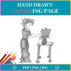 Coloring page, unique hand drawn printable coloring sheet, line art SVG, printable line drawing for coloring, frame, keep the same, gift