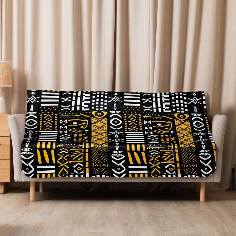 African Mud Cloth Sherpa Blanket, Malian Mud Cloth Blanket, House Warming Gift, Living Room