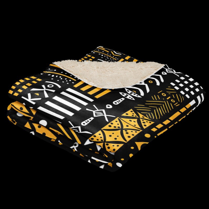 African Mud Cloth Sherpa Blanket, Malian Mud Cloth Blanket, House