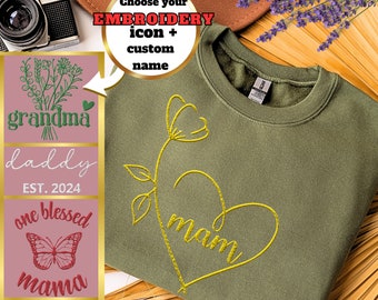 Embroidered Unisex Sweatshirt, Personalized Patchwork, Personal Touch, Floral Embroidered Sweater, Custom Gift For Mams, Bespoke Embroidery,