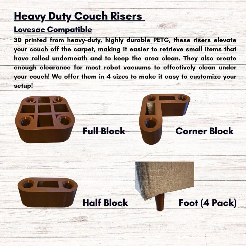 Half Foot Riser Heavy Duty Couch Riser - Lovesac Sactional Compatible - 1.5