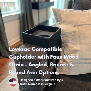 Lovesac Compatible Cupholder - Angled, Round, Square Arm Couch - Faux Wood Texture - Cup Holder, Tray & Basket Options!
