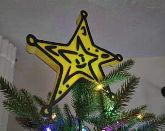 Grinch Tree Topper Star - Two Sided - 3D Printed Whoville Tree Decor