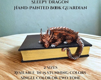 Sleepy Dragon Bookshelf Decor – Hand-Painted Fantasy Figurine | Book Nook Guardian