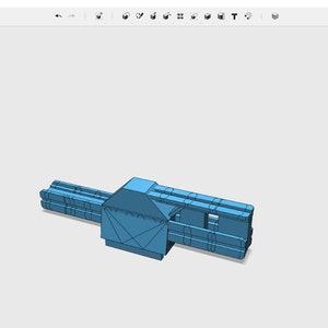 May include: A 3D model of a blue metal rail adapter. The adapter has a rectangular shape with a square opening in the center. The adapter is designed to connect two rails together.