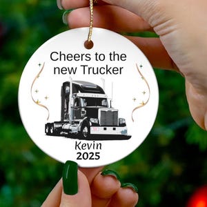 Personalized Trucker Christmas Ornament: Custom Ceramic Holiday Decor